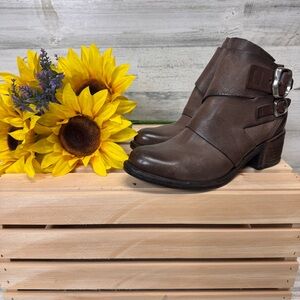🆕 A.S.98 Olin Brown Leather Ankle Booties with Buckle Straps